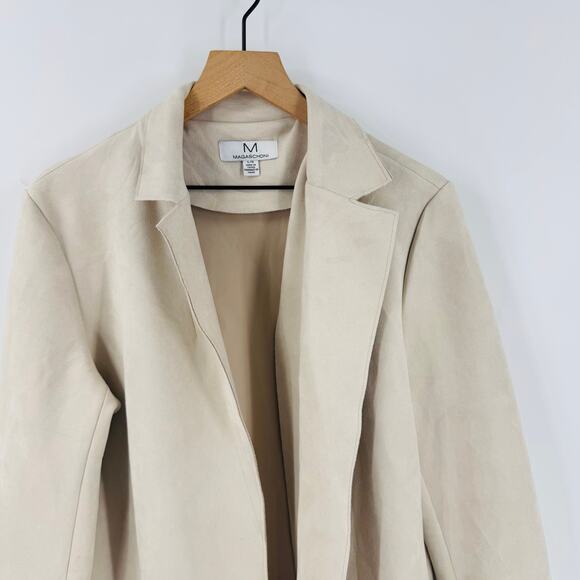 Magaschoni Long Coat Women’s Size L Beige Tan Open Front Minimalist Jacket - Picture 4 of 11